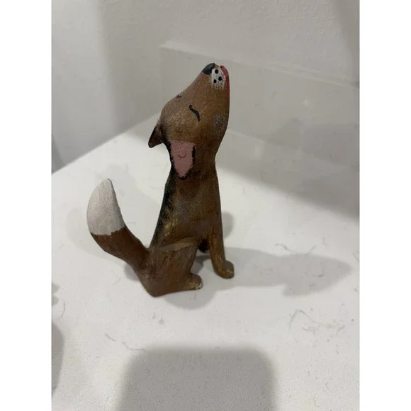 Vintage David Alvarez Signed Carved Wood Howling Coyote7 Folk Sculpture